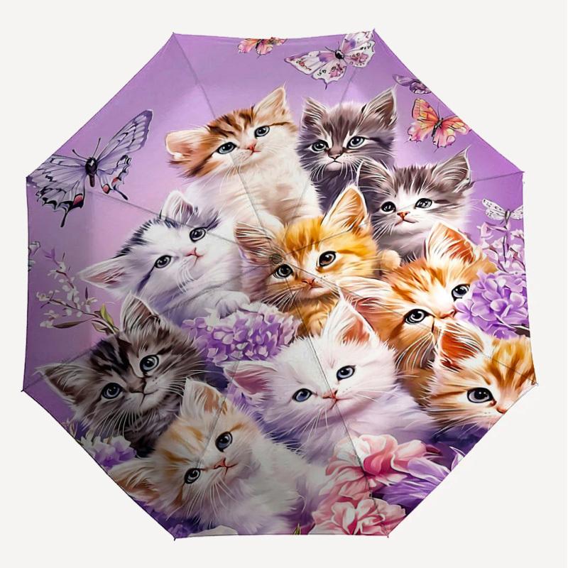 1PC Kittens Flowers Umbrella-8-Rib Reinforced Portable Folding Travel Suitable for All Seasons Outdoor Daily Use  -J0390