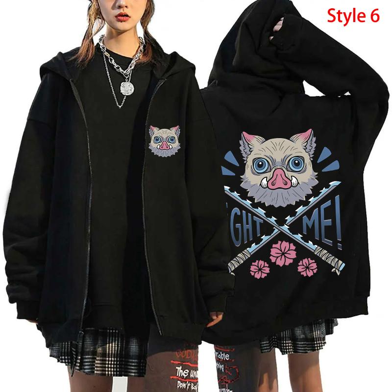 Hot Anime Demon Slayer Hashibira Inosuke Printed Hooded Men Women Zipper Hoodies Oversized Pullover Harajuku Manga Sweatshirt