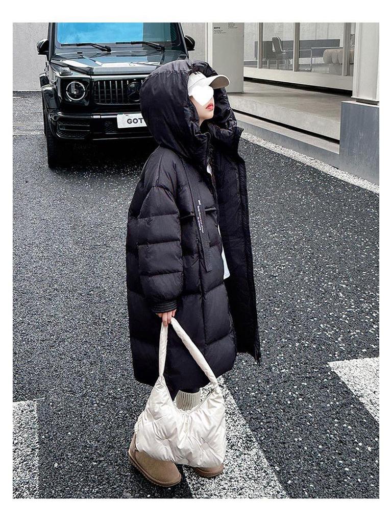 2025 Girls' Winter Fashion: Mid-Length White Duck Down Jacket, Thickened for Big Girls