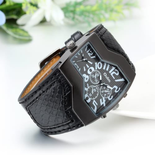 Men's Sports Watch with Leather Strap, Japanese Quartz Movement, Dual Time Function, Waterproof, and Fashionable Accessories.