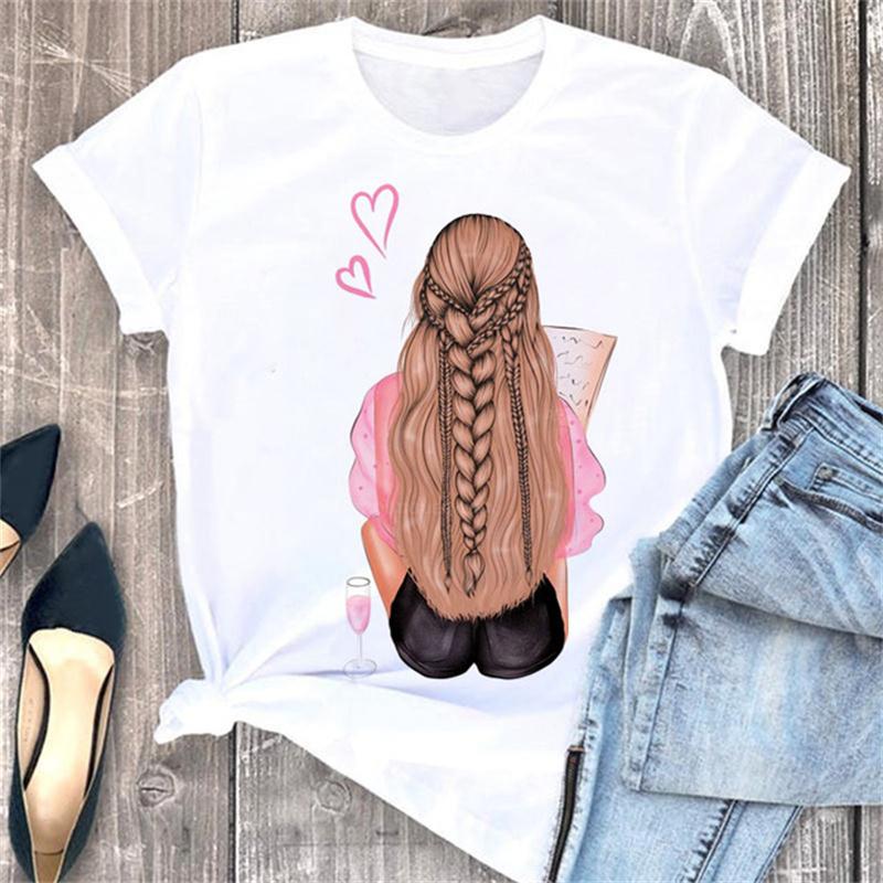 Piękne dziewczyny z lat 90., nadruki damskie, modne koszulki z okrągłym dekoltem, zabawne, estetyczne, graficzne, nadruki damskie, ubrania damskie