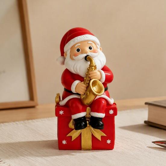 Cartoon Santa Sculpture Christmas Singing Claus Figurine,Cartoon Saxophone Resin Xmas Decor Statue, Festive Sitting Desktop Decoration Desk