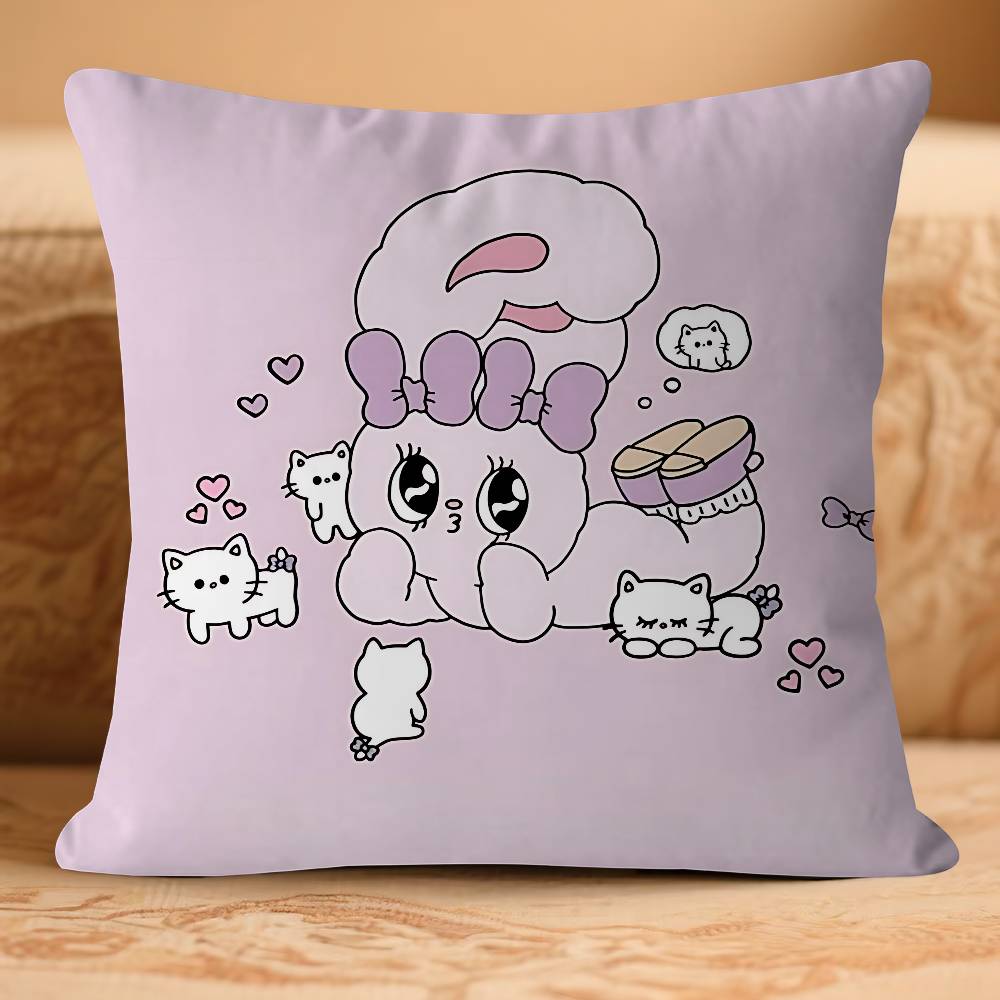 

EstherS Anime Bunny Pillow Case Removable Washable Cushion Cover – All-Season Soft Linen 16x16Inch