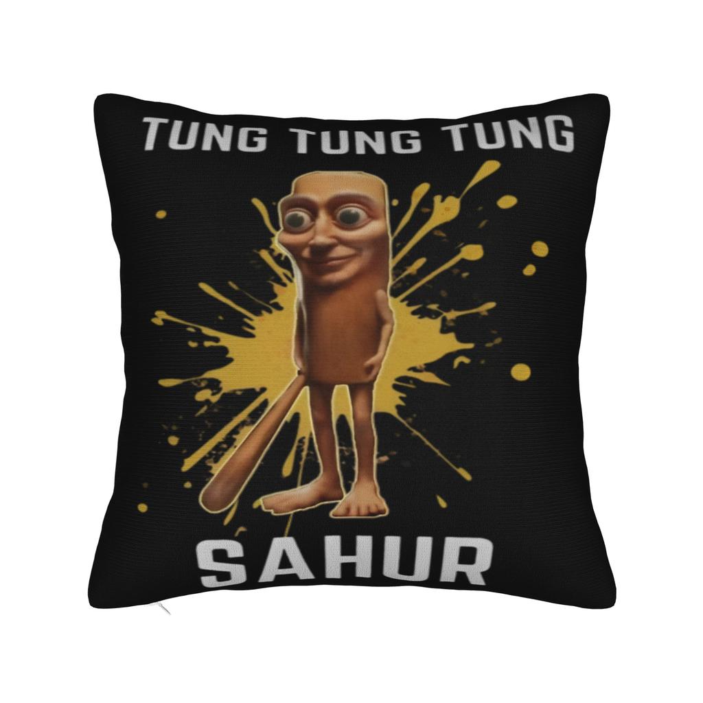 Tung Tung Tung Sahur Face Square Pillow Cases Italian Brainrot Cushion Covers Customized Decorative Pillowcase for Car 40x40cm