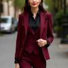 Novo Terno Formal de Negócios Feminino Cor Vinho Casamento Festa Baile Senhoras Mãe Menina Esposa Smoking Fantasia Conjunto de 3 Peças Blazer Colete Calça