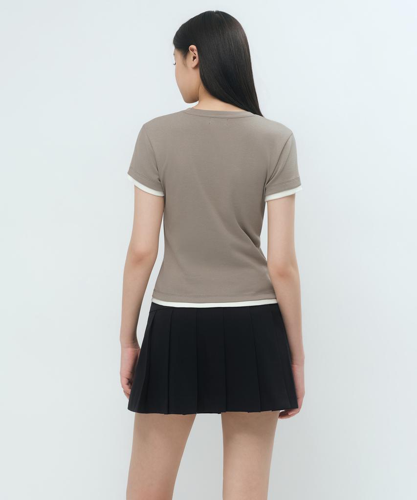 MUSINSA STANDARD WOMAN Women'S Layered Hem Slim T-Shirt [Dusty Beige]