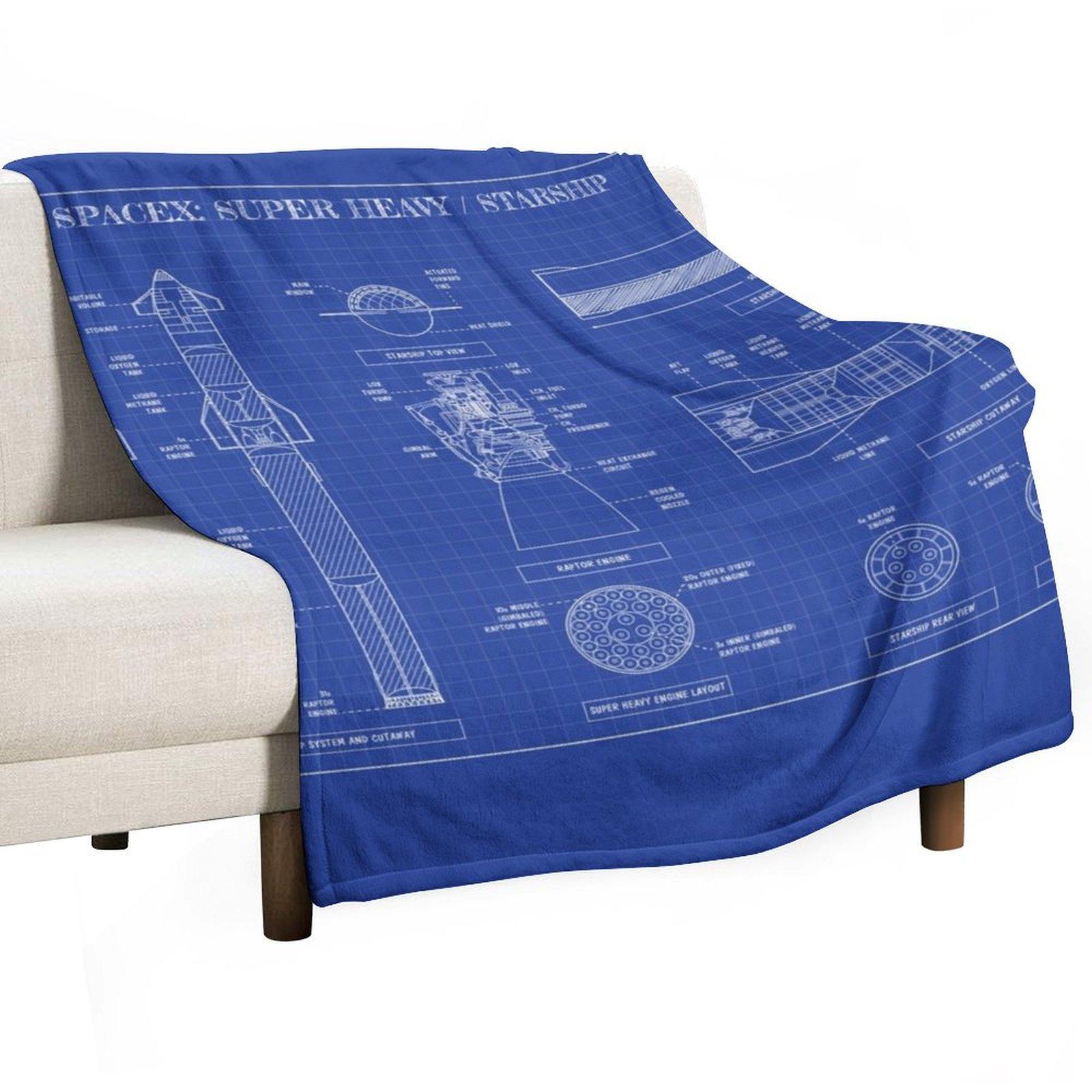

SPACEX: Super heavy / Starship (Blueprint) Throw Blanket Custom Sofa Quilt Blankets Sofas Of Decoration Winter beds Blankets 30x40in