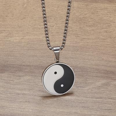Collana Pendente da Uomo Stile Cinese Tai Chi Yin Yang Realizzata in Acciaio Inossidabile per Uso Casual