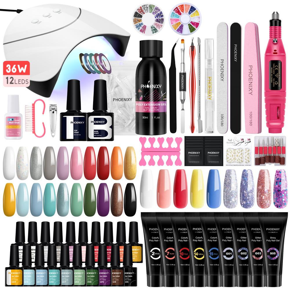 

PHOENIXY Набор для ногтей Набор для ногтей Гель-лак с 36W UV Светодиодная лампа Сушилка Для маникюра Набор инструментов для ногтей Набор Электрические инструменты для ногтей Набор Кристалл УФ-гель Гель для ногтей Набор