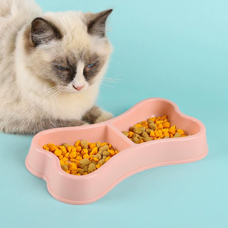 Household Pet Bowl Bone-shaped Double Bowl Cat Bowl Dog Bowl Cute Durable Shatterproof Blue Pink Dog Cat Food Dish