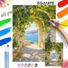Kit DIY Pictură după Numere. Pictură peisagistică cu arcadă mediteraneană de coastă. Cadouri Artistice pentru Decorul Pereților Casei.