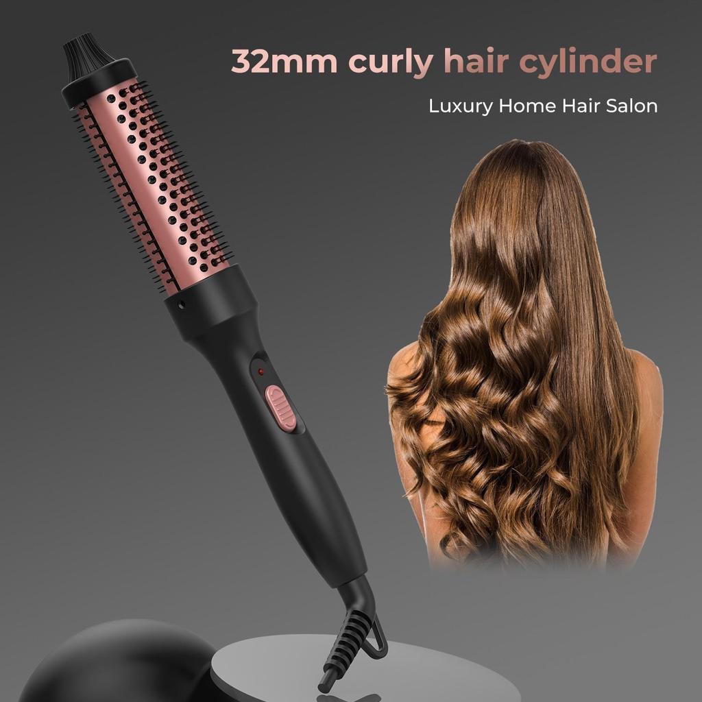 Dual-Use Electric Curling Wand & Brush: PTC Curling Iron for Bangs, Straightener, & Inward Curling