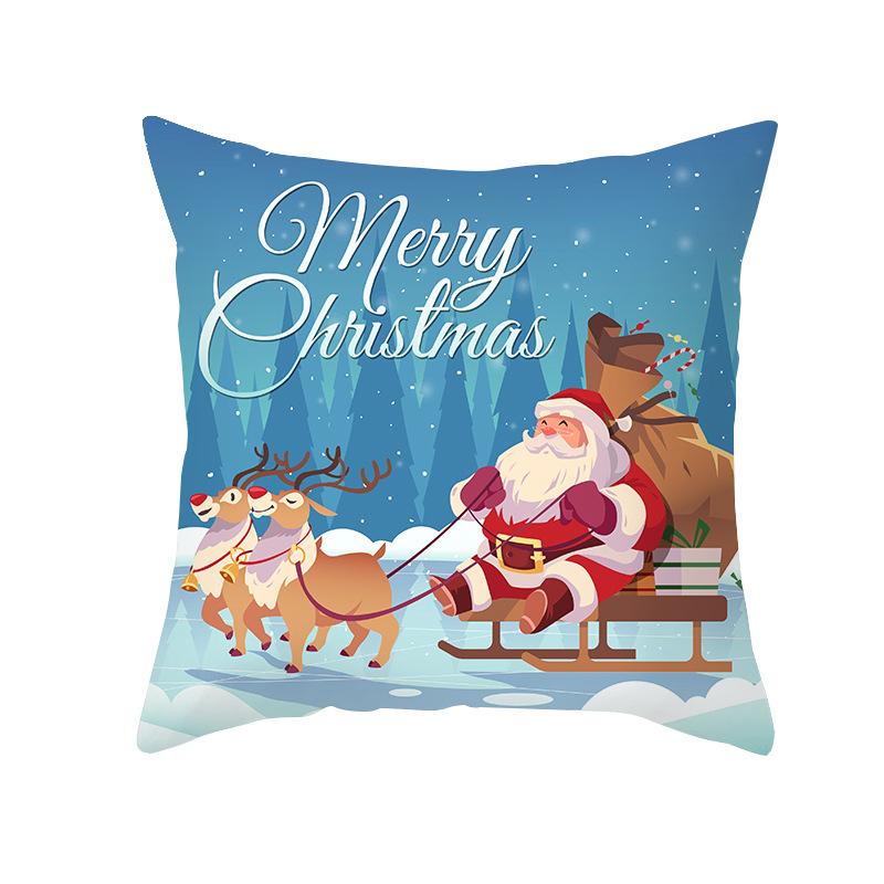 Christmas Pillow Cover Peach Skin Cartoon Print Santa Claus Pillow Home Living Room Sofa Cushion Cover