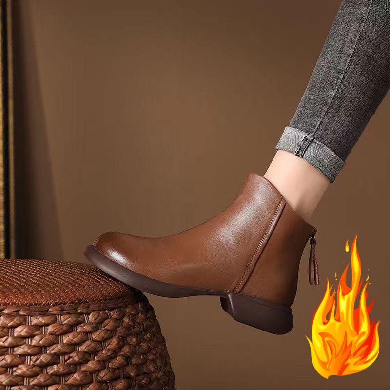 Soft Leather Covered  Boots Women's Autumn and Winter Rear Zipper Women's Boots Soft-soled Short Boots