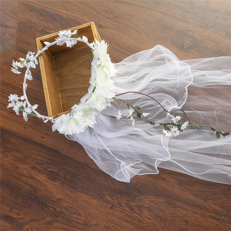 Evaliana Bridal Veil Flower Garland Wedding Party Photography Headpiece Headband Evaliana Bridal Veil Flower Garland Wedding Party Photography Headpiece Headband