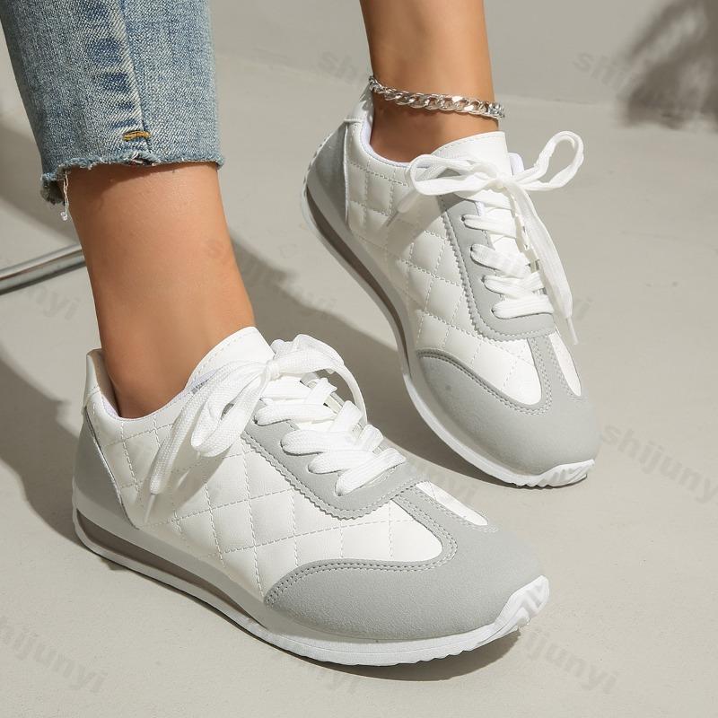 Women's Vulcanized Shoes Spring Autumn Lace Up Soft Sole Non Slip Sports Running Shoes Comfortable Fashion Outdoor Casual Flats