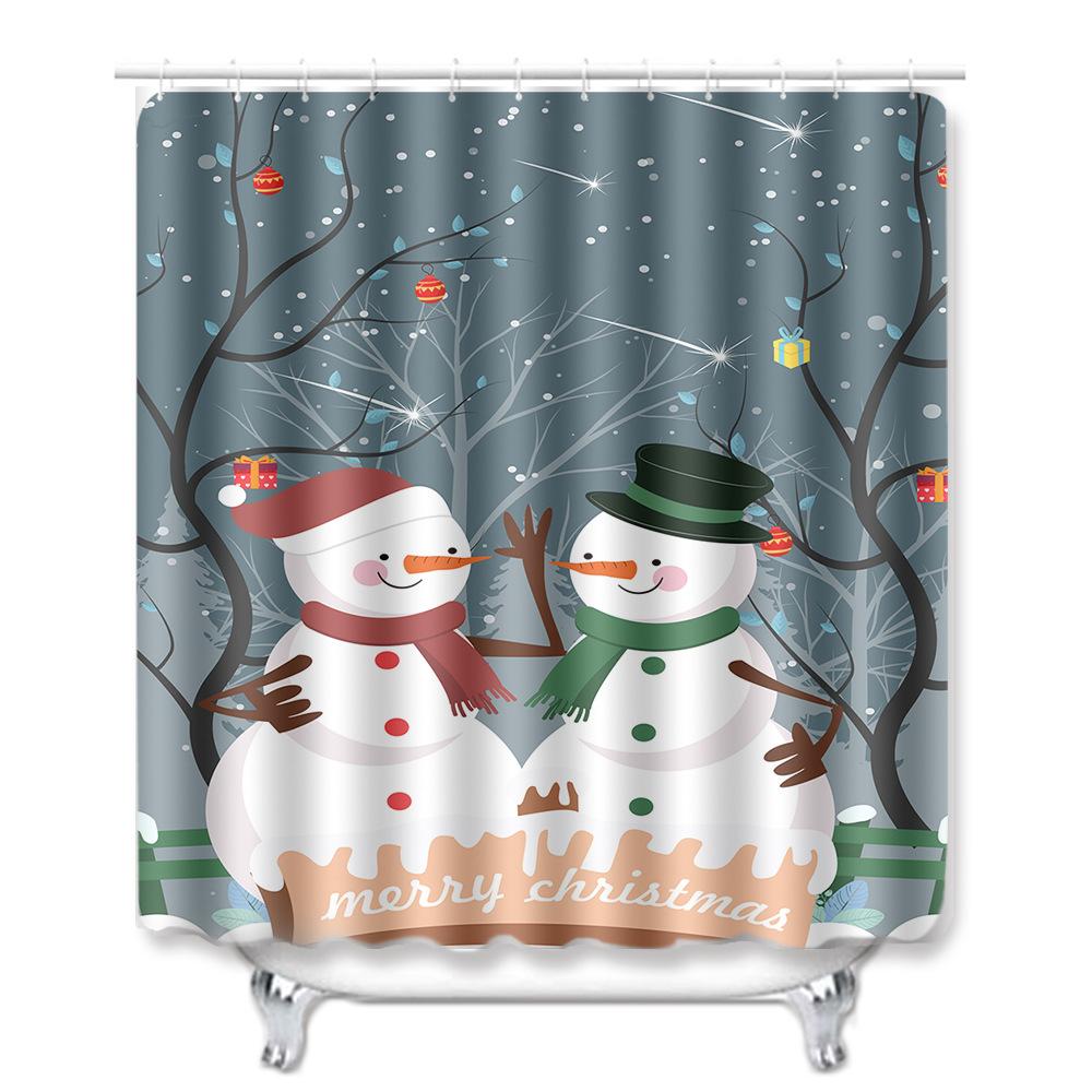 Christmas Shower Curtain Floor Mat Combination Four-Piece Set Bathroom Toilet Carpet Shower Room Mat Foot Mat