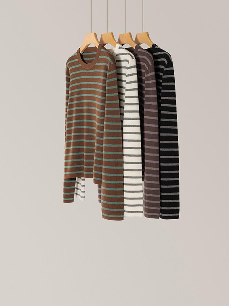 Elegant Striped Merino Wool Sweater - Spring/Autumn 2026 Women's Thin Knitwear