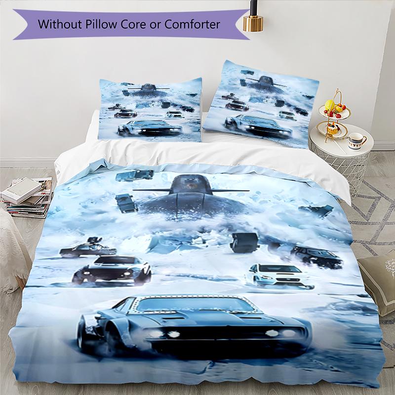 3pcs Fast and Furious Pattern Bedding Set Duvet Cover Set Includes Duvet Cover &pillowcases, Perfect All Season Bedroom Decoration & Gift