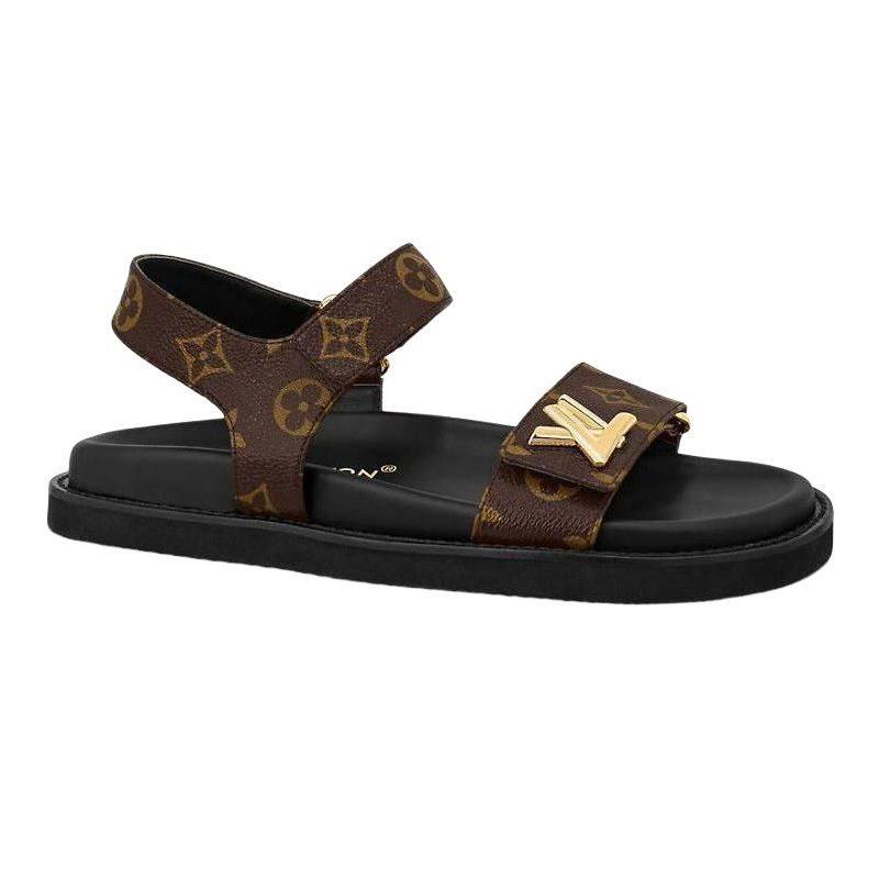 LOUIS VUITTON Sunset Leather One Strap Sandals Women's Brown 1ABVGY