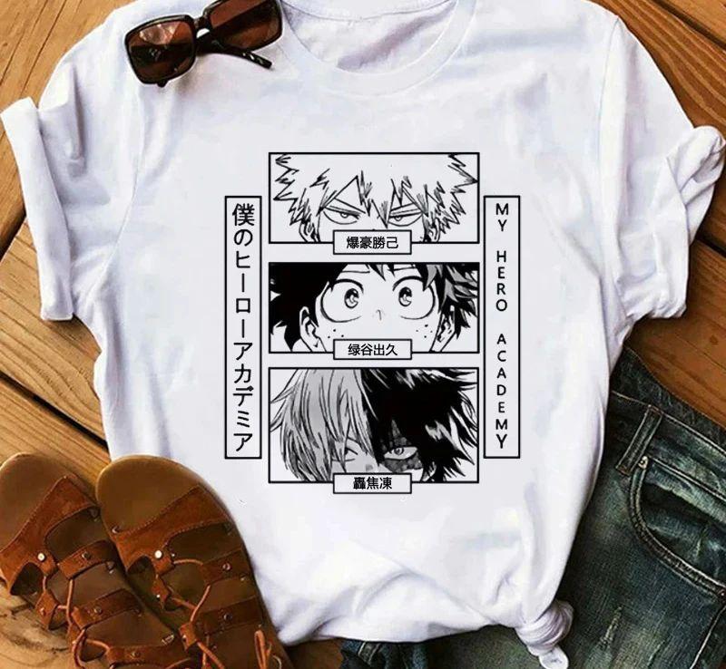 Japanese Anime My Hero Academia Graphic Fun Print T Shirt Fashion Women Retro Cotton T-shirt  Summer Loose Y2K Top T-Shirt