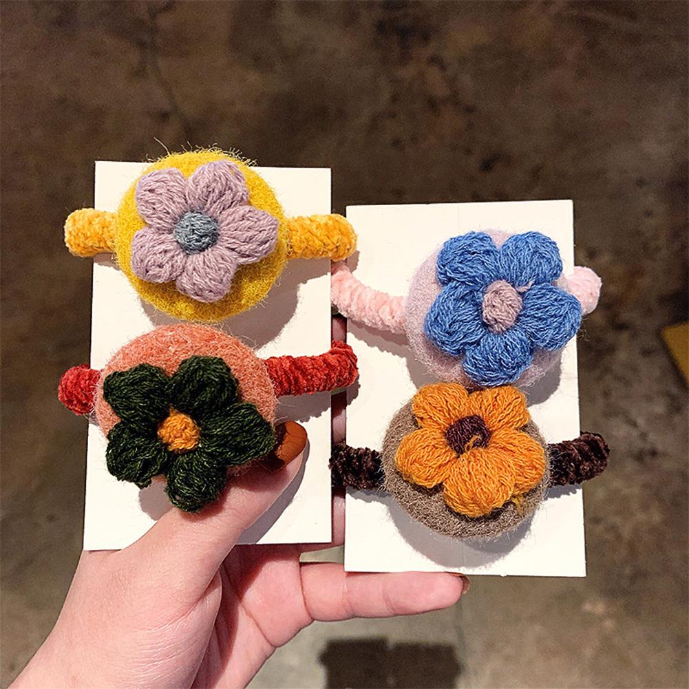 Handmade Crochet Flowers Hair Rope Band Woolen Head Decor Gifts for Woman