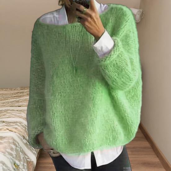 Women Sweater Round Neck Long Sleeve Loose Fit Knitting Tops