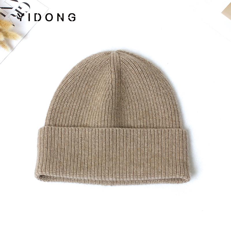 Unisex 7-Gauge Pure Cashmere Beanie with Ribbed Cuff and Ear Protection One Size