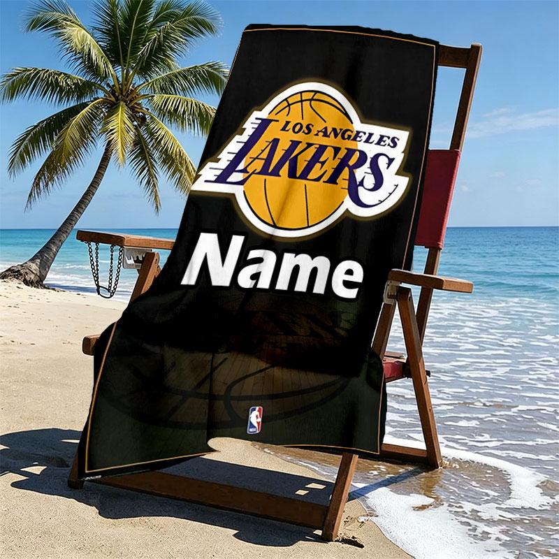 Custom Name Personalized Los Angeles Lakers Basketball Print Beach Towel, for Trip Camping Beach Party Home Decor, Birthday Gift for Family & Friends