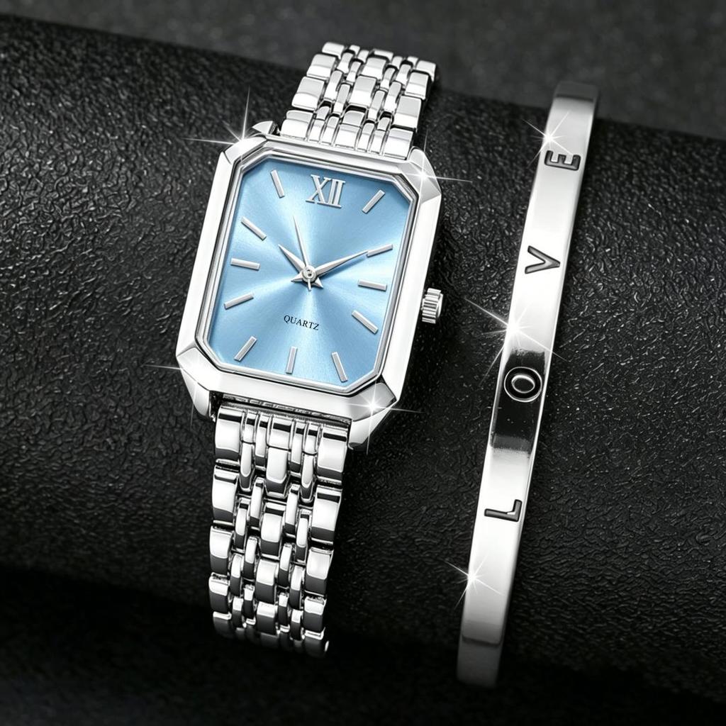 Women's Quartz Wristwatches Rectangle Ladies Fashion Golden Clock Top Luxury Gifts Bracelet Watches for Wife, Family, Friend