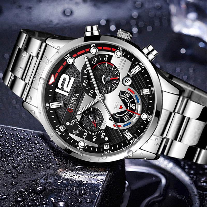 Men's Stainless Steel Business Wristwatch with Calendar and Quartz Movement