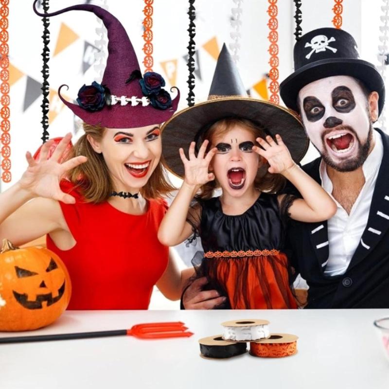 Halloween Ribbons - Orange, Black, White Perfect for Crafting, Pumpkin, Bats, Gift Wrapping, DIY Wreaths, Bouquets, Decorations