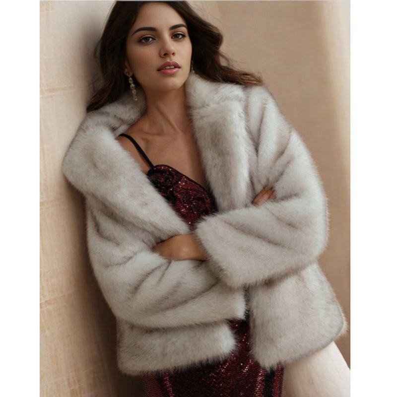 Women's fur coat imitation fox fur coat winter casual warm trench coat party style fluffy shawl jacket
