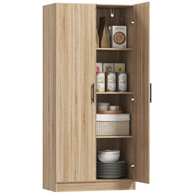 Buffet de cuisine moderne avec 2 étagères réglables et portes à fermeture douce, 75x40x165 cm, Bois