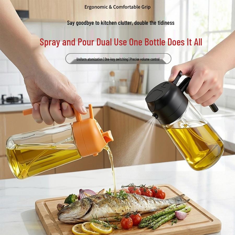 470ml Dual-Use Glass Oil Sprayer & Pour Bottle