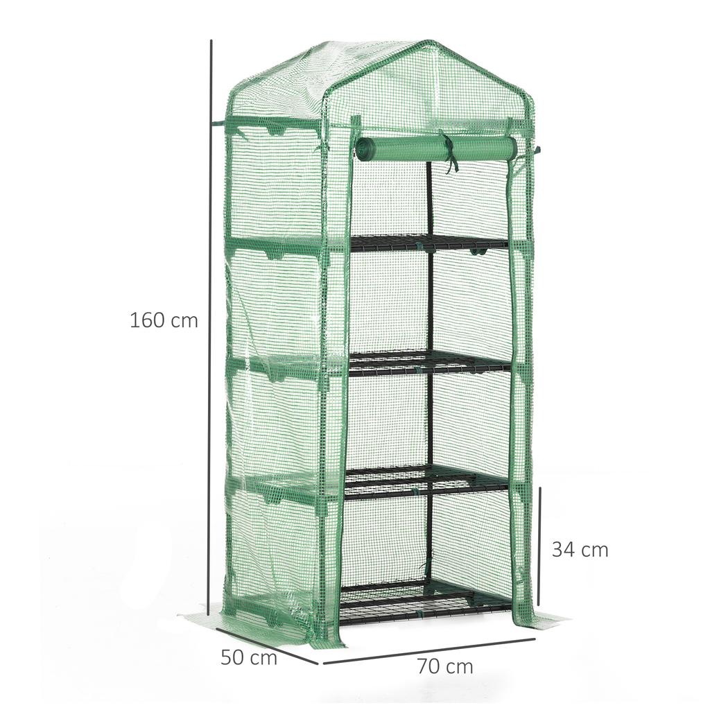 4 Tier Mini Portable Greenhouse Compact Plant Grow Shed Metal Frame PE Cover with Lockable Rolling Wheels, Green