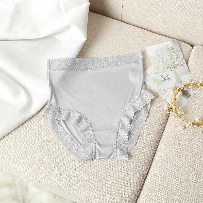 Seidenunterwäsche für Damen atmungsaktiv bequem aus Maulbeerseide Spitze sexy Übergröße nahtlos mittelhohe Taille Triangel-Slips