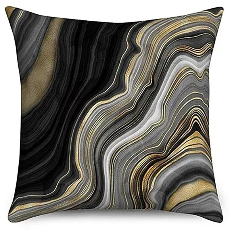 Home Decor Stylish Black & Gold Marbled Pillow Covers Pattern Cushion Cover Suitable For Sofa Bedroom Car Pillow Cover