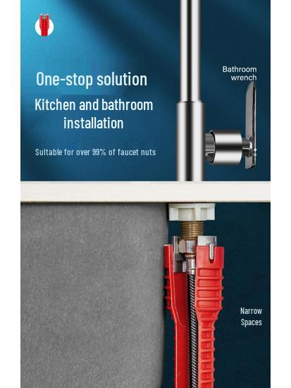 Eight-in-One Multifunctional Faucet & Pipe Wrench Tool for Bathrooms