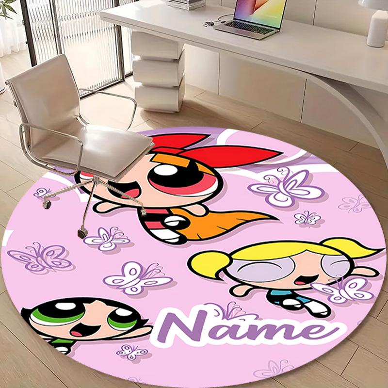 Personalized The Powerpuff Girls Round Chair Office Rug - Perfect for Mat, Office Chair & More - Ideal Gift for Birthdays and Holidays