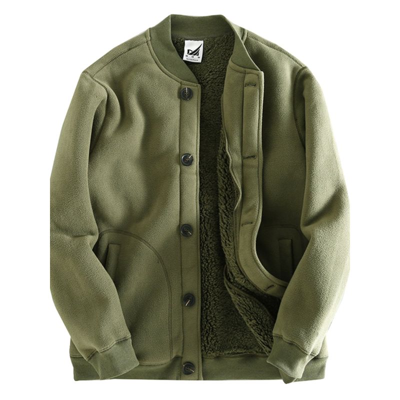 Very Warm Double-Sided Fleece Jacket, Winter Thickened Fleece Baseball Collar Sweatshirt, European and American Style Solid Color Men's Jacket, Trendy