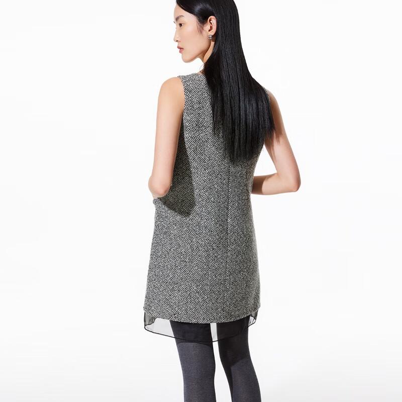 Veromoda Women's 2025 Spring Herringbone Mesh Trim Dress