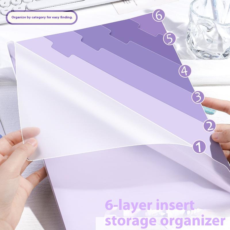 Gradient Multi-Layer Folder A4 Subject Classification Test Paper Folder Transparent L-Shaped Folder 6-Layer Classification File