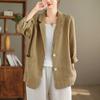 Blazers Casuales de Algodón y Lino Chaqueta para Mujer Primavera Retro Color Sólido Holgado Combinable Blázer Top