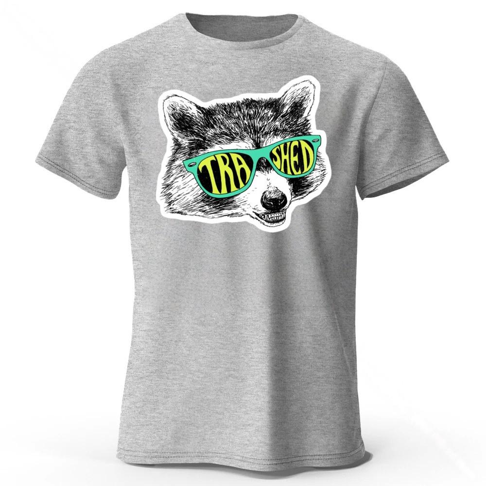 

American Retro Funny Raccoon Pure Cotton T-shirt for Men Loose Oversized Breathable Sports Short Sleeved Trendy Outfit S серый