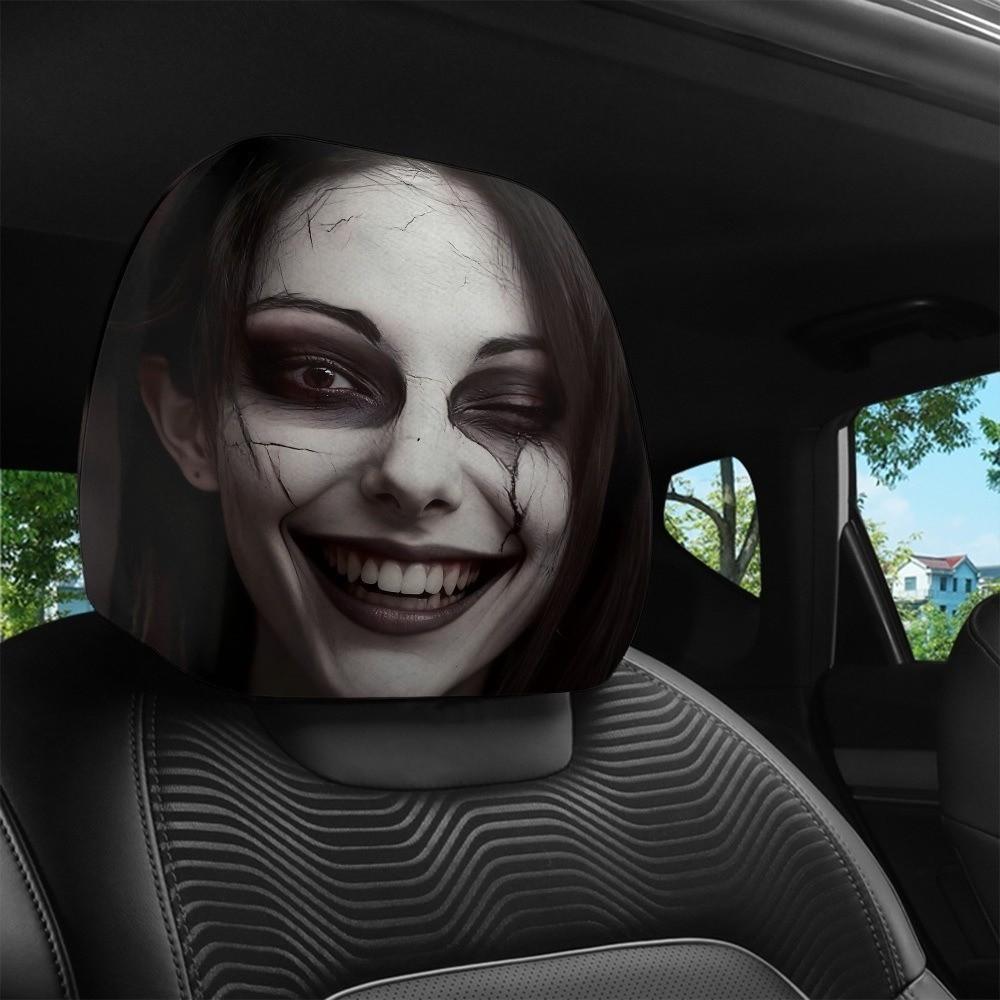 2Pcs Comfortable Car Scary Ghost Face Decor Cover Automotive Seat Headrest Cover All Seasons Use
