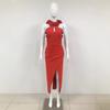 Autumn European and American New Fashionable Sexy Backless Sleeveless Red Flower Bandage Dress Women's