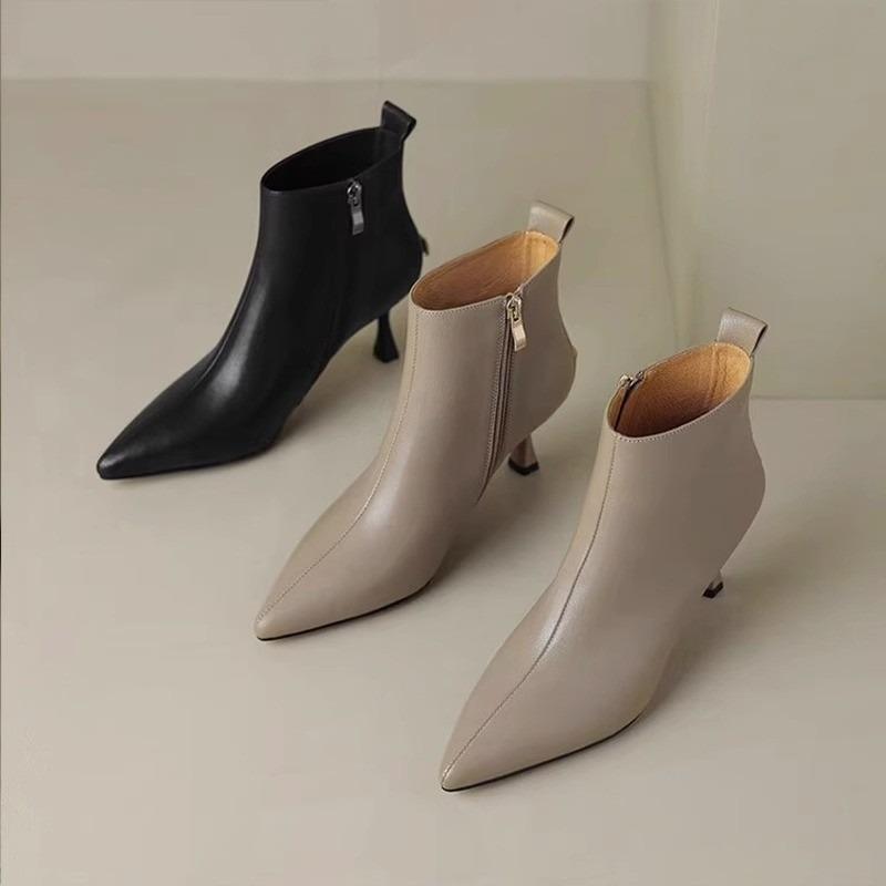 Fashion Shoes Female 2024 Hot Sale Ankle Women's Boots Elegant Modern Boots Women Sewing Pointed Toe Thin Heels Side Zip Shoes Women