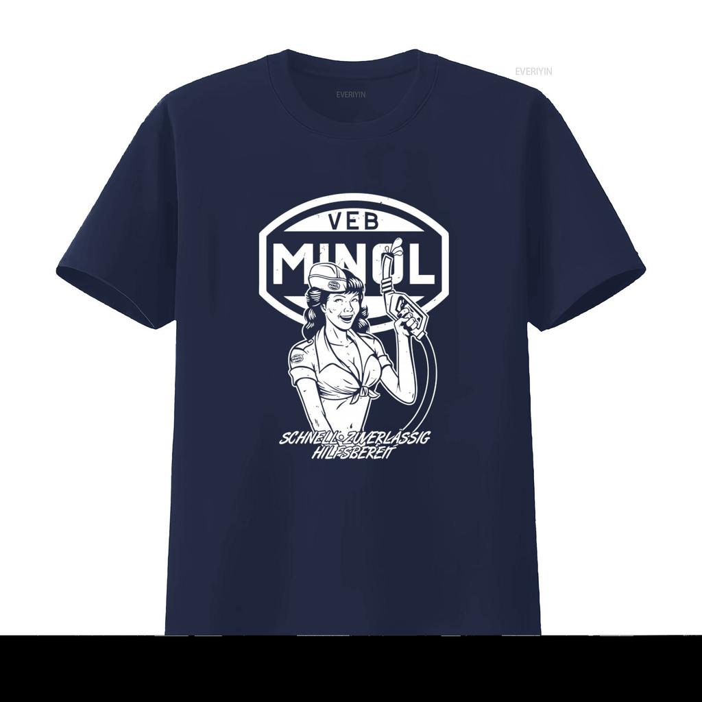 VEB MINOL Retro Pin Up Girl T-Shirt Vintage Tankstellen Design Größen S 5XL Ostalgie Stil vintage Gewaschen Dehnbar Bequem