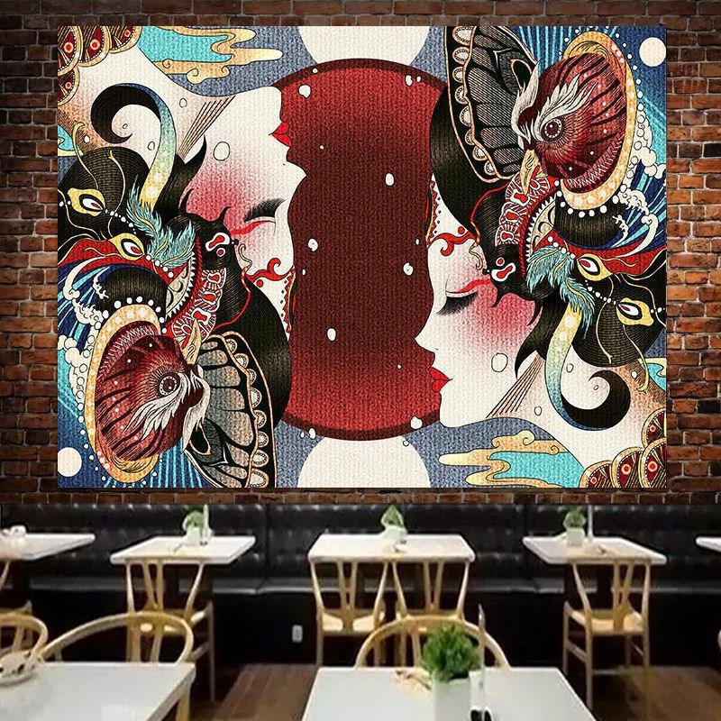 Japanese Tavern Sea Wave Tapestry Ghost Samurai Decorative Tapestry Room Decoration Home Decor Dorm Wall Hanging Backdrop Cloth